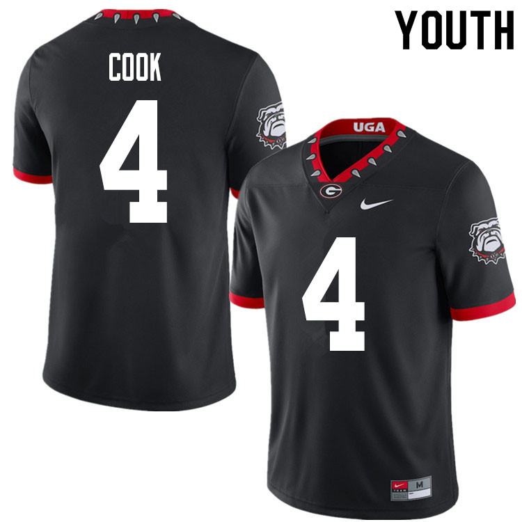 Georgia Bulldogs Youth James Cook #4 Black 2020 Mascot 100th Anniversary Stitched College UGA Football Jersey 23ZP017EK